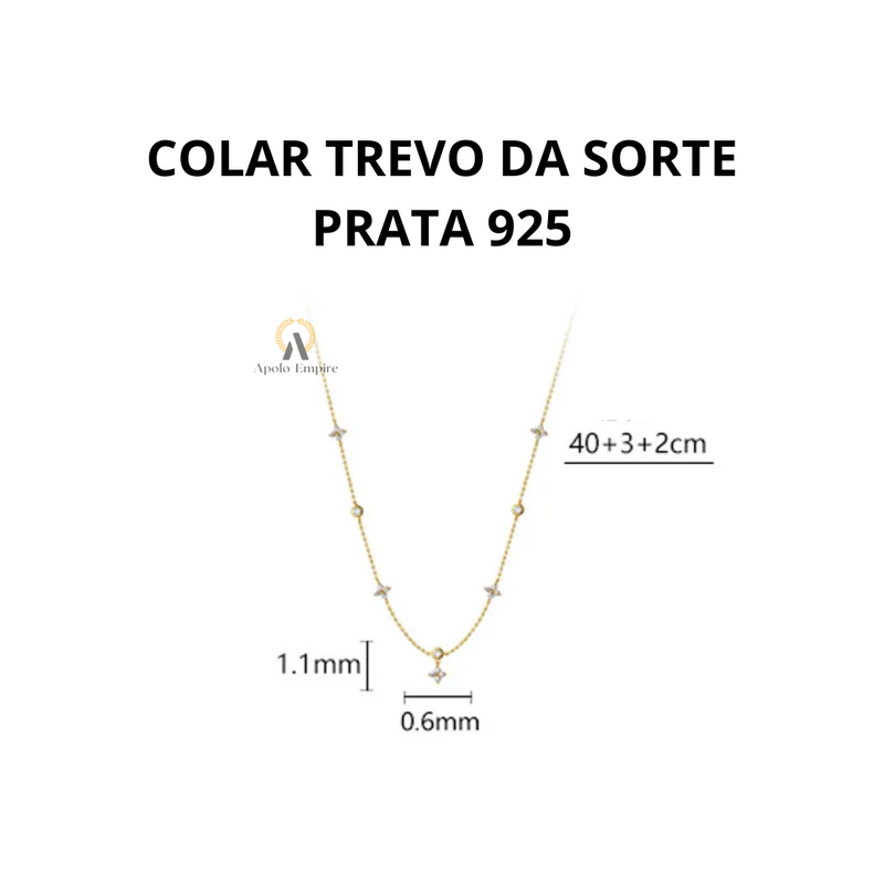 COLAR TREVO DA SORTE - PRATA 925 + (BRINDE UM PAR DE BRINCO DE PÉROLAS)