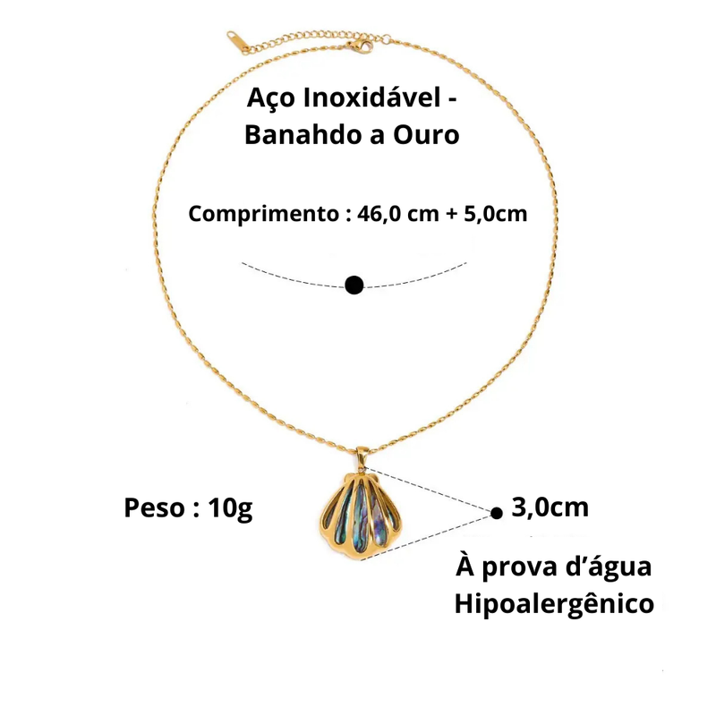 COLAR PINGENTE CONCHA ABALONE - 18K - À PROVA D'ÁGUA