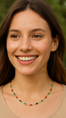 COLAR DE CONTAS OVAIS COLORIDAS - BANHADO A OURO