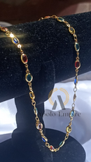 COLAR DE CONTAS OVAIS COLORIDAS - BANHADO A OURO