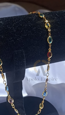 COLAR DE CONTAS OVAIS COLORIDAS - BANHADO A OURO