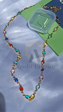 COLAR DE CONTAS OVAIS COLORIDAS - BANHADO A OURO