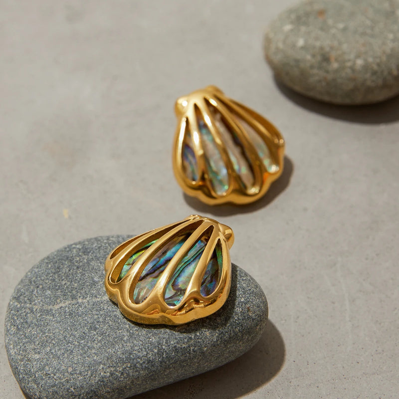 BRINCOS DE CONCHA ABALONE - 18K