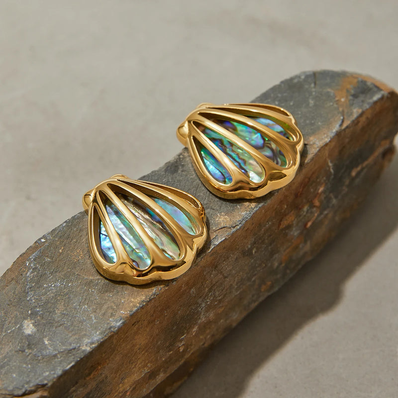 BRINCOS DE CONCHA ABALONE - 18K