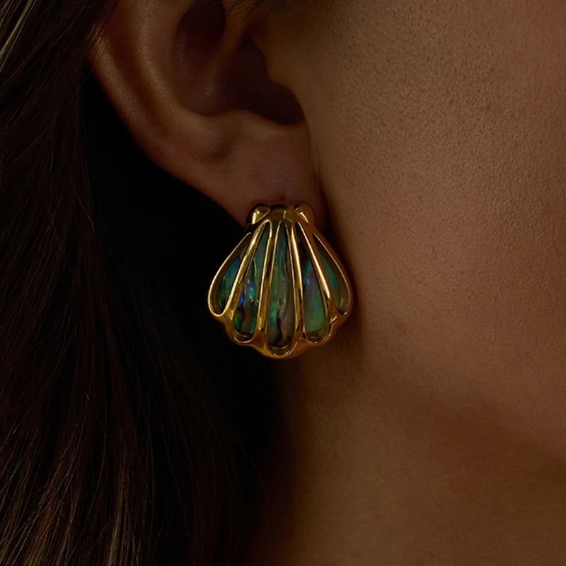 BRINCOS DE CONCHA ABALONE - 18K