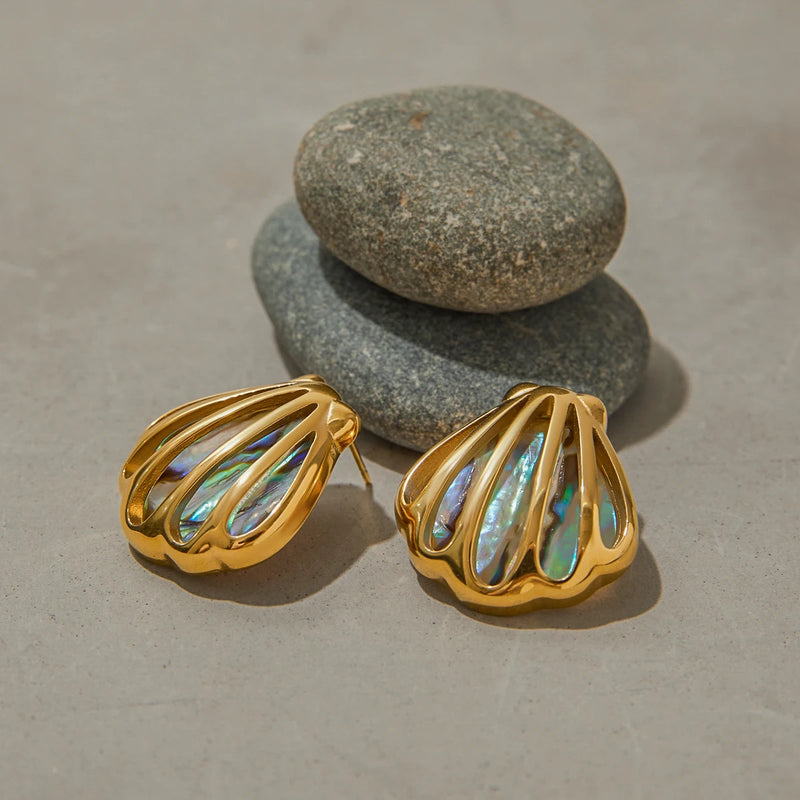 BRINCOS DE CONCHA ABALONE - 18K