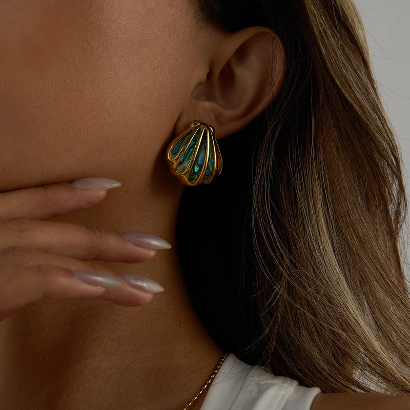 BRINCOS DE CONCHA ABALONE - 18K