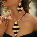 CONJUNTO COLAR + BRINCOS - BLACK E GOLD