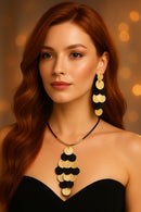 CONJUNTO COLAR + BRINCOS - BLACK E GOLD